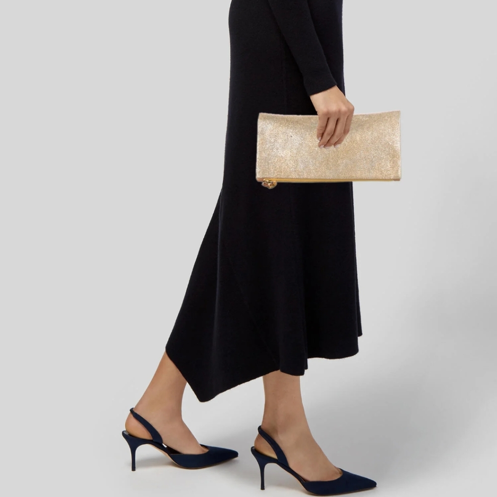 Clare V Gold Leather Foldover Clutch